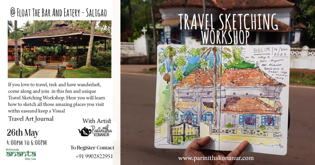 Sketching workshop, Sketching workshop Goa, art events goa, Travel sketching, weekend activities in goa 